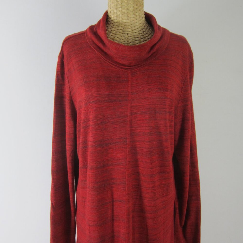 NTCO Nomadic Traders Womens XL Red Black Rayon Cotton Cowl Neck Knit Tunic Shir